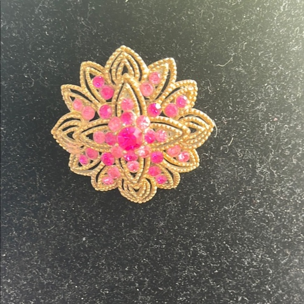 Lisner Vintage Elegant Gold and Pink Floral Rhinestone Brooch